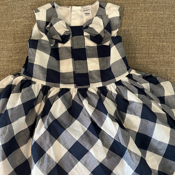 Carter’s Girls 18 months Gingham Navy/White Check Dress. Pretty Bow on Front. - Picture 3 of 6